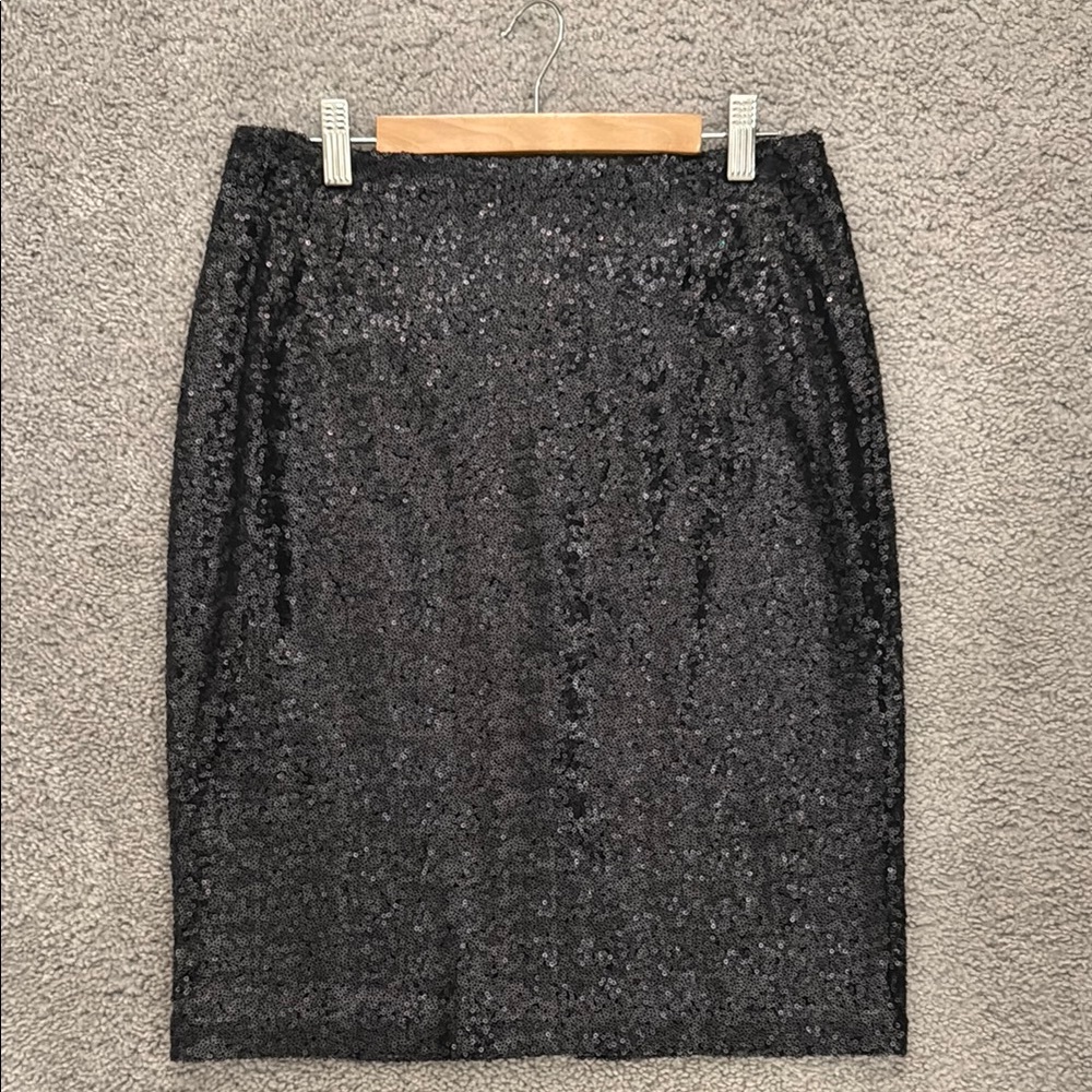 Halogen Black Sequin Knee-Length Cocktail Skirt
